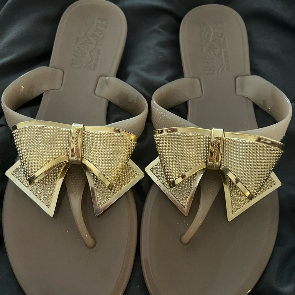 Salvatore Ferragamo Tan Sandals with Gold Accent